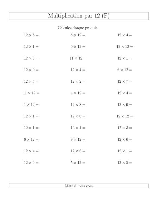 Règles de Multiplication Individuelles -- Multiplication par 12 -- Variation 0 à 12 (F)