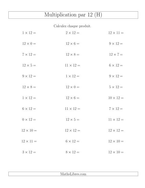 Règles de Multiplication Individuelles -- Multiplication par 12 -- Variation 0 à 12 (H)