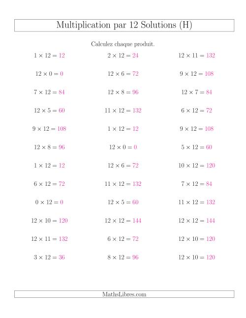 Règles de Multiplication Individuelles -- Multiplication par 12 -- Variation 0 à 12 (H) page 2