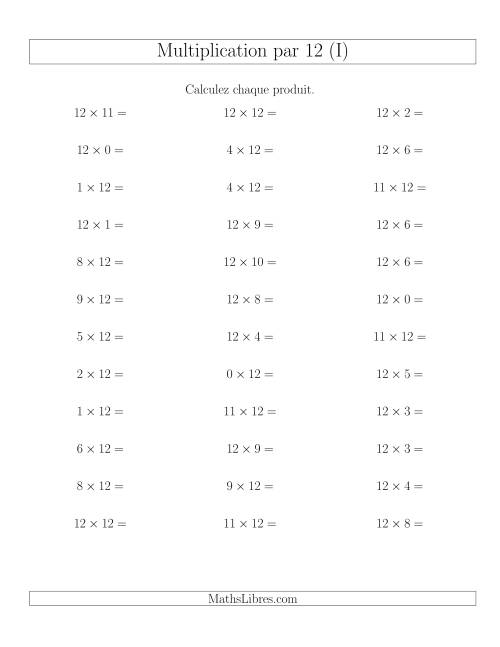 Règles de Multiplication Individuelles -- Multiplication par 12 -- Variation 0 à 12 (I)