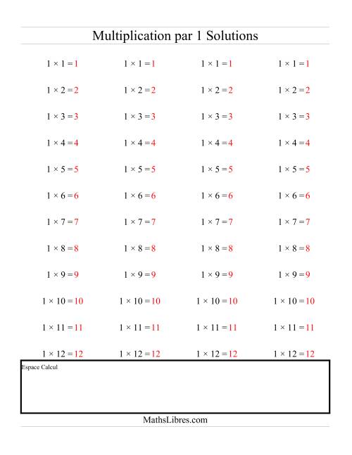 Multiplications Répétées -- Multiplication par 1 (A) page 2