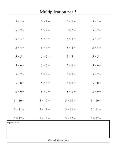 Multiplications Répétées -- Multiplication par 5 (E)