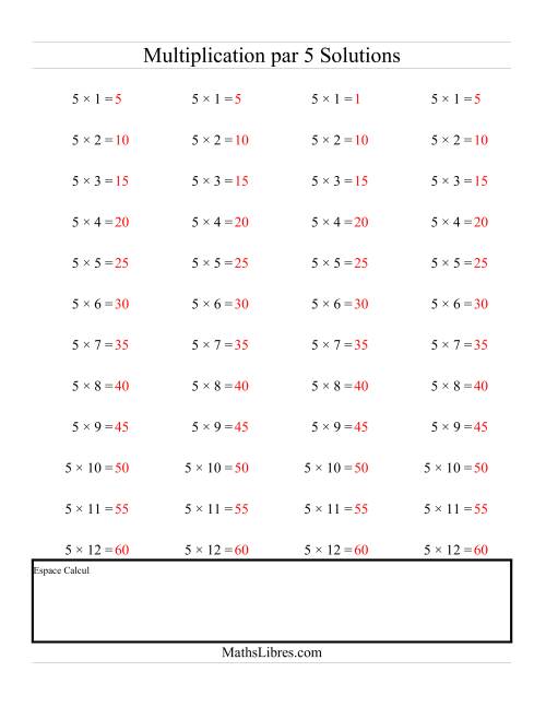 Multiplications Répétées -- Multiplication par 5 (E) page 2
