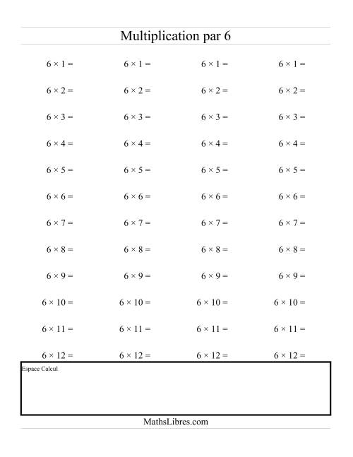 Multiplications Répétées -- Multiplication par 6 (F)