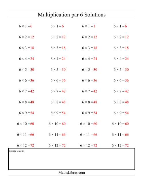 Multiplications Répétées -- Multiplication par 6 (F) page 2