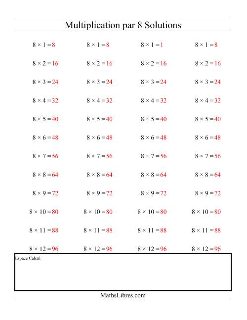 Multiplications Répétées -- Multiplication par 8 (H) page 2