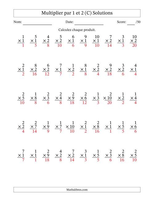 Multiplier (1 à 10) par 1 et 2 (50 Questions) (C) page 2