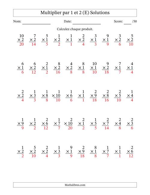 Multiplier (1 à 10) par 1 et 2 (50 Questions) (E) page 2