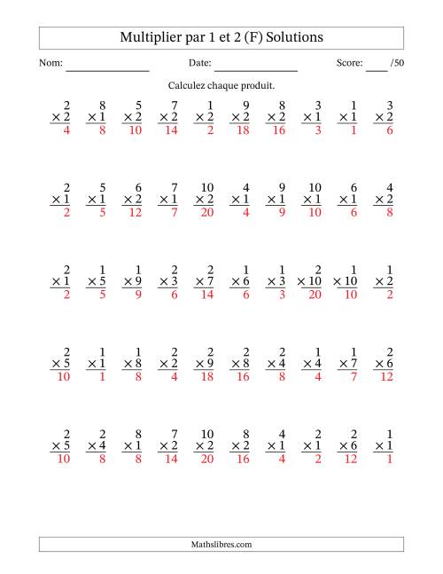 Multiplier (1 à 10) par 1 et 2 (50 Questions) (F) page 2
