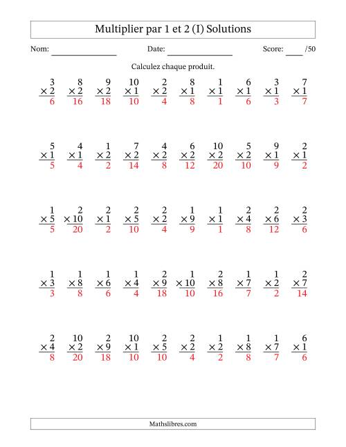 Multiplier (1 à 10) par 1 et 2 (50 Questions) (I) page 2