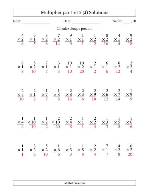 Multiplier (1 à 10) par 1 et 2 (50 Questions) (J) page 2