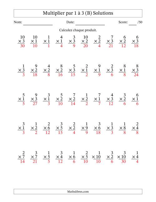 Multiplier (1 à 10) par 1 à 3 (50 Questions) (B) page 2