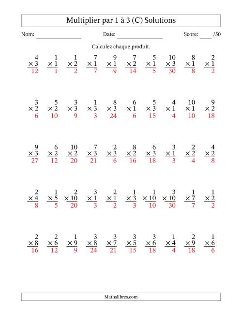 Multiplier (1 à 10) par 1 à 3 (50 Questions) (C) page 2