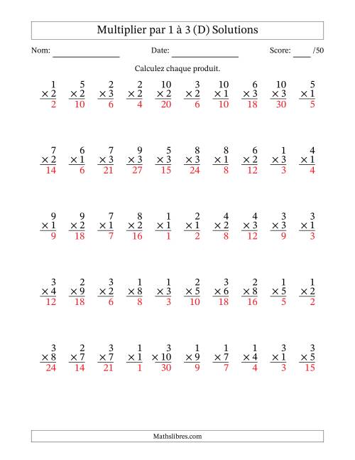 Multiplier (1 à 10) par 1 à 3 (50 Questions) (D) page 2