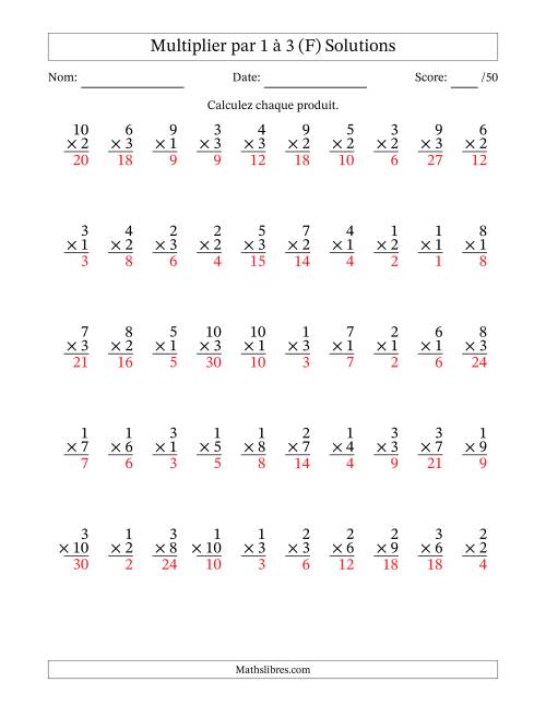 Multiplier (1 à 10) par 1 à 3 (50 Questions) (F) page 2