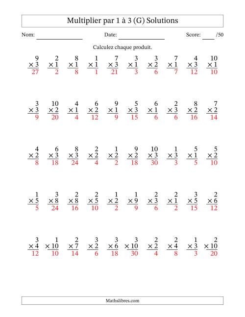 Multiplier (1 à 10) par 1 à 3 (50 Questions) (G) page 2