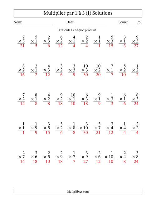 Multiplier (1 à 10) par 1 à 3 (50 Questions) (I) page 2