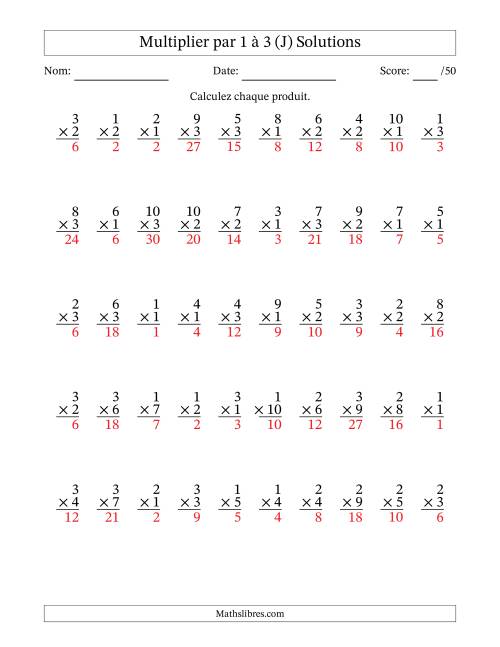 Multiplier (1 à 10) par 1 à 3 (50 Questions) (J) page 2
