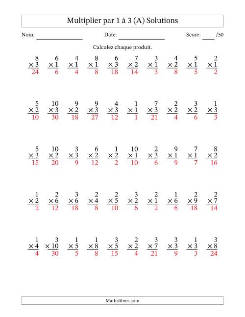 Multiplier (1 à 10) par 1 à 3 (50 Questions) (Tout) page 2
