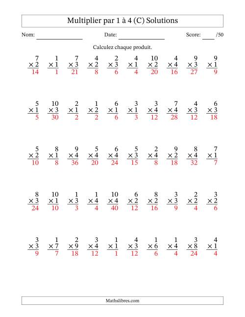Multiplier (1 à 10) par 1 à 4 (50 Questions) (C) page 2