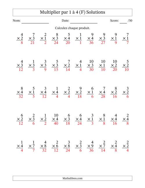 Multiplier (1 à 10) par 1 à 4 (50 Questions) (F) page 2