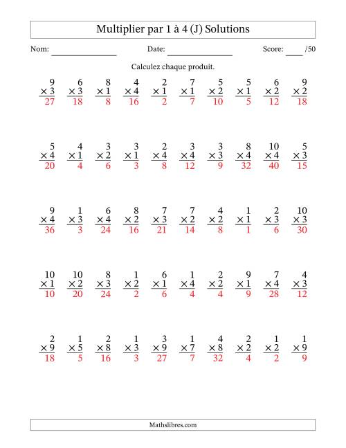 Multiplier (1 à 10) par 1 à 4 (50 Questions) (J) page 2