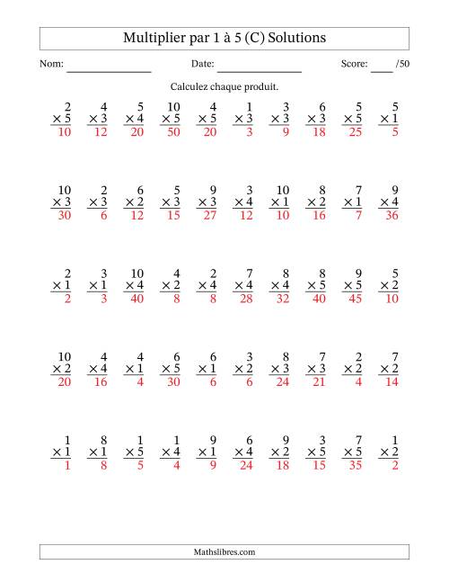 Multiplier (1 à 10) par 1 à 5 (50 Questions) (C) page 2