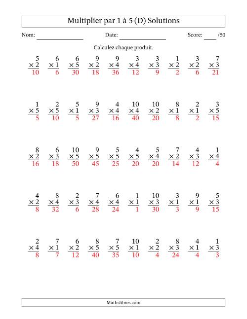 Multiplier (1 à 10) par 1 à 5 (50 Questions) (D) page 2