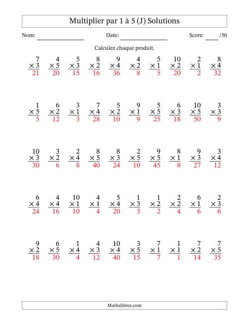 Multiplier (1 à 10) par 1 à 5 (50 Questions) (J) page 2