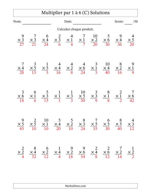 Multiplier (1 à 10) par 1 à 6 (50 Questions) (C) page 2