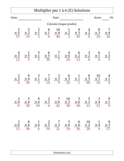 Multiplier (1 à 10) par 1 à 6 (50 Questions) (E) page 2