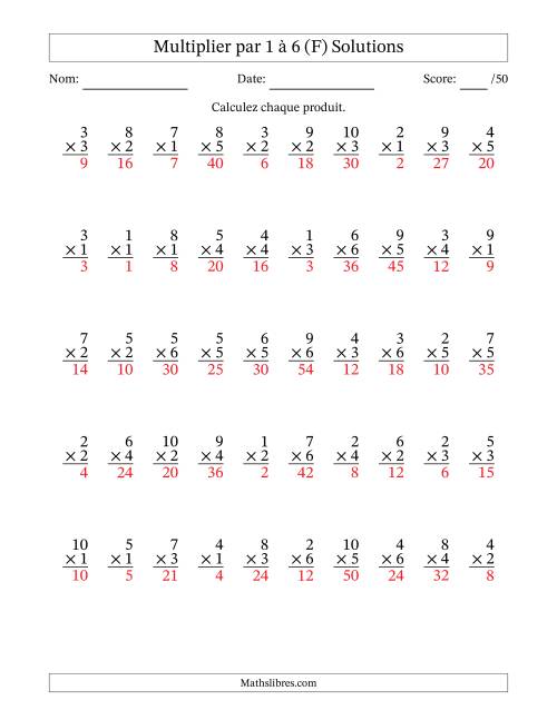 Multiplier (1 à 10) par 1 à 6 (50 Questions) (F) page 2