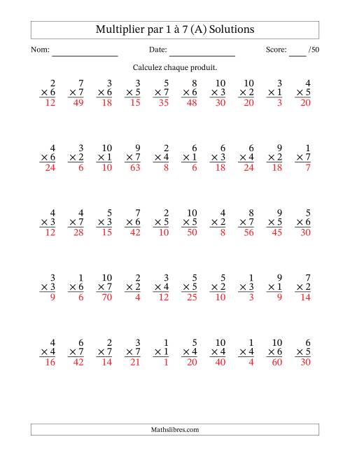 Multiplier (1 à 10) par 1 à 7 (50 Questions) (A) page 2