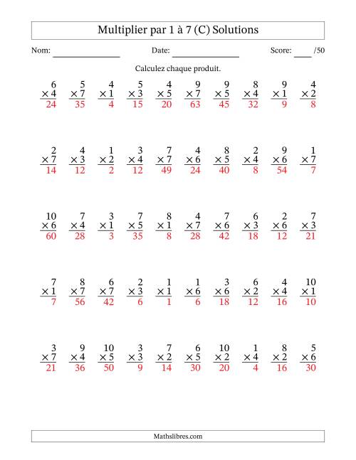 Multiplier (1 à 10) par 1 à 7 (50 Questions) (C) page 2