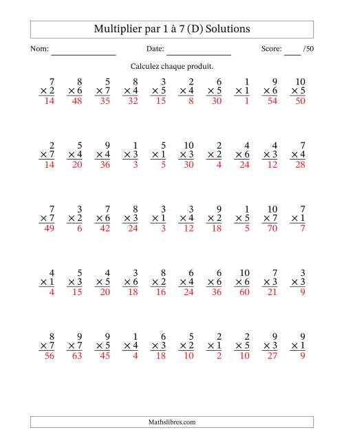Multiplier (1 à 10) par 1 à 7 (50 Questions) (D) page 2