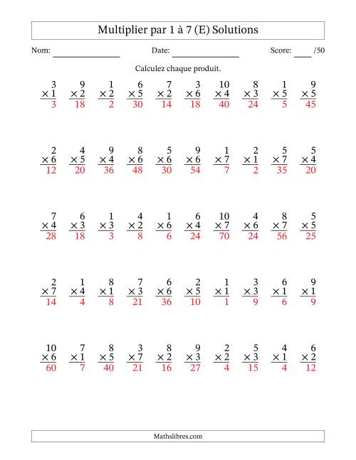 Multiplier (1 à 10) par 1 à 7 (50 Questions) (E) page 2