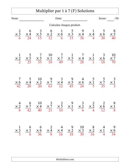 Multiplier (1 à 10) par 1 à 7 (50 Questions) (F) page 2