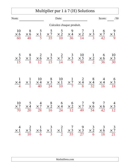 Multiplier (1 à 10) par 1 à 7 (50 Questions) (H) page 2