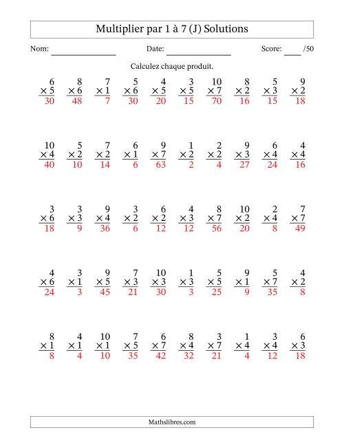 Multiplier (1 à 10) par 1 à 7 (50 Questions) (J) page 2