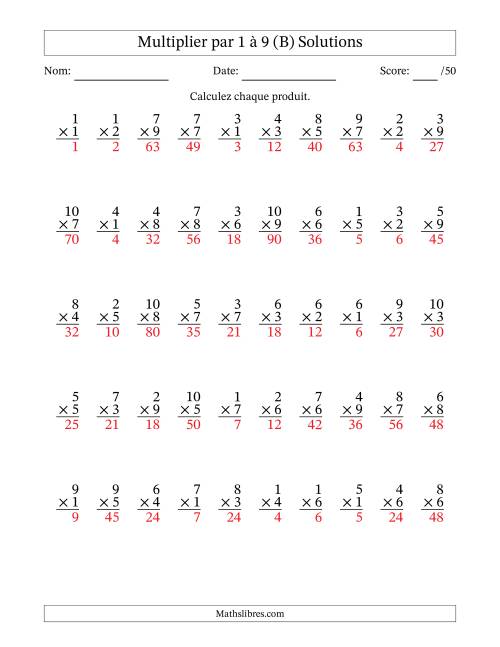 Multiplier (1 à 10) par 1 à 9 (50 Questions) (B) page 2