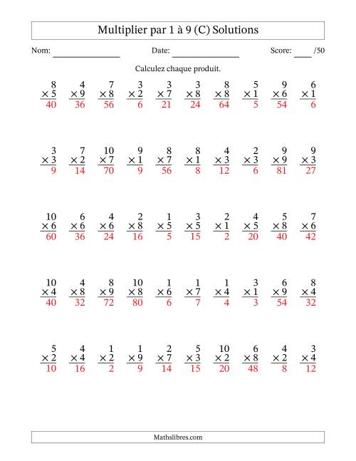Multiplier (1 à 10) par 1 à 9 (50 Questions) (C) page 2