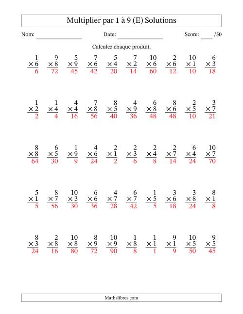 Multiplier (1 à 10) par 1 à 9 (50 Questions) (E) page 2