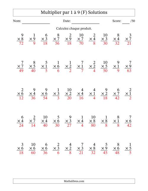 Multiplier (1 à 10) par 1 à 9 (50 Questions) (F) page 2