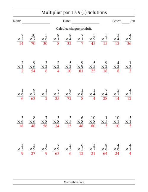 Multiplier (1 à 10) par 1 à 9 (50 Questions) (I) page 2