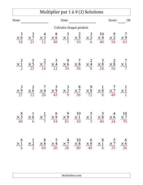 Multiplier (1 à 10) par 1 à 9 (50 Questions) (J) page 2