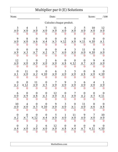 Multiplier (1 à 12) par 0 (100 Questions) (E) page 2