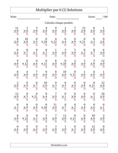 Multiplier (1 à 12) par 0 (100 Questions) (I) page 2