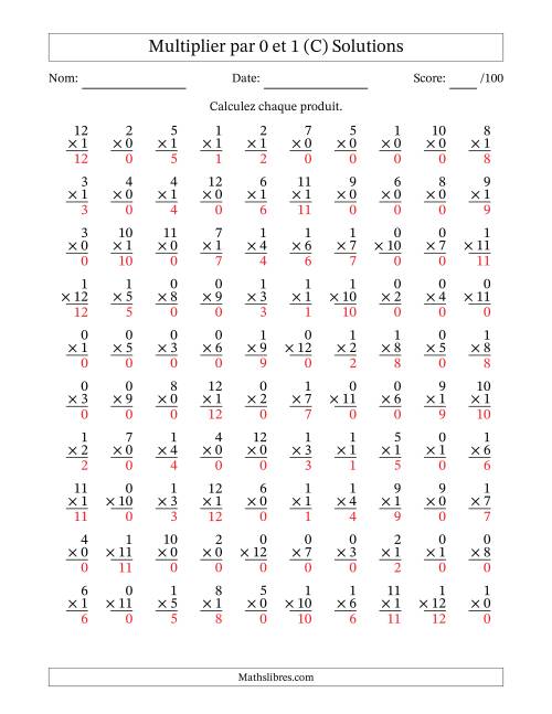 Multiplier (1 à 12) par 0 et 1 (100 Questions) (C) page 2