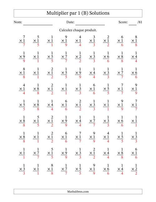 Multiplier (1 à 9) par 1 (81 Questions) (B) page 2