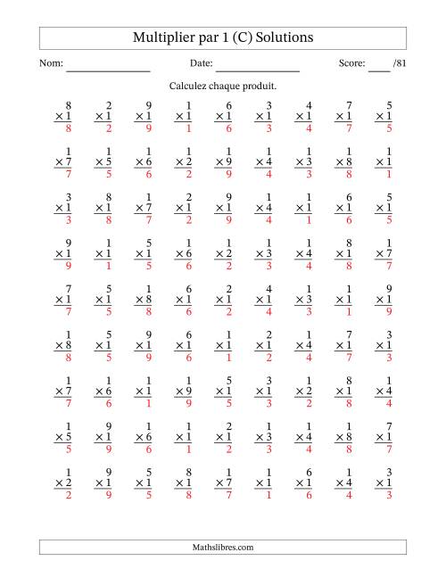 Multiplier (1 à 9) par 1 (81 Questions) (C) page 2
